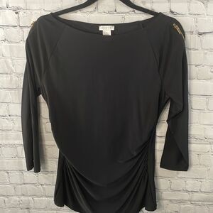 🌟✨ Cache Black Dressy Top - Size Medium - Gold Zippers on Sleeves
